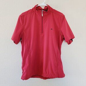 J Lindeberg Mens Red Shirt Size Large Quarter Zip Short Sleeve Collared Golf